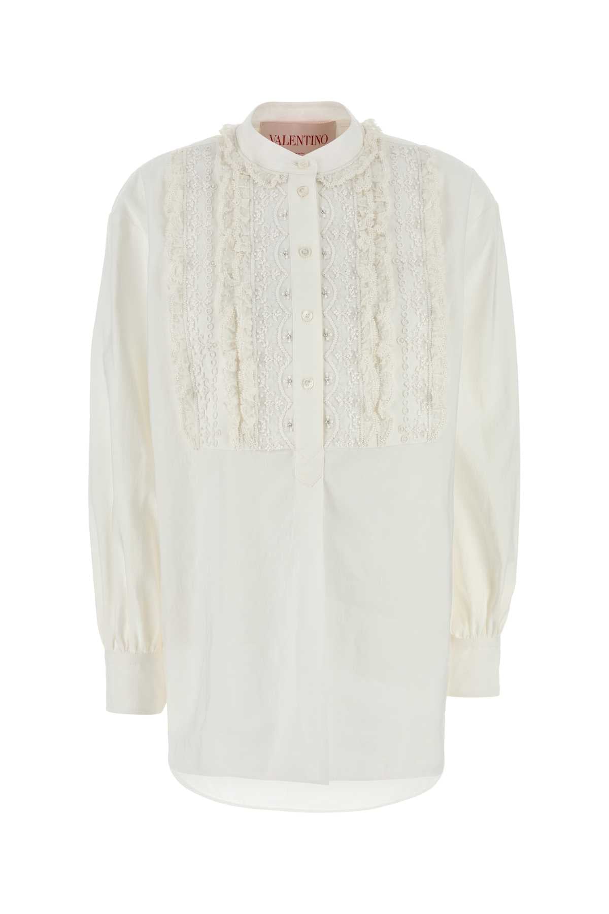 Lace-Trimmed Cotton-Linen Shirt — White
