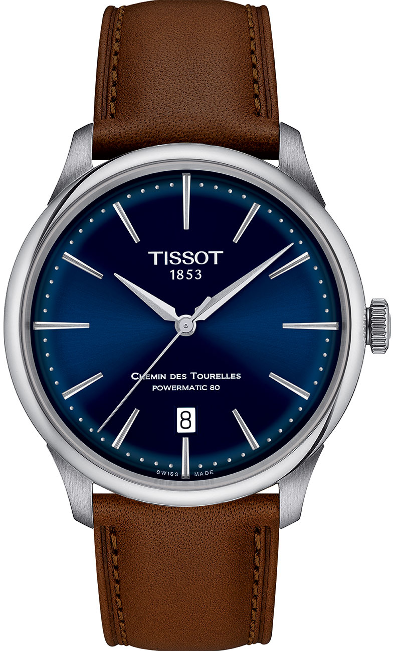 Chemin Des Tourelles Powermatic 80 Blue Dial Brown Leather Strap Watch, 39mm