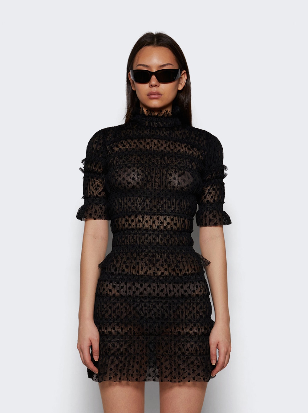 Ruched-detailing mini dress - Black