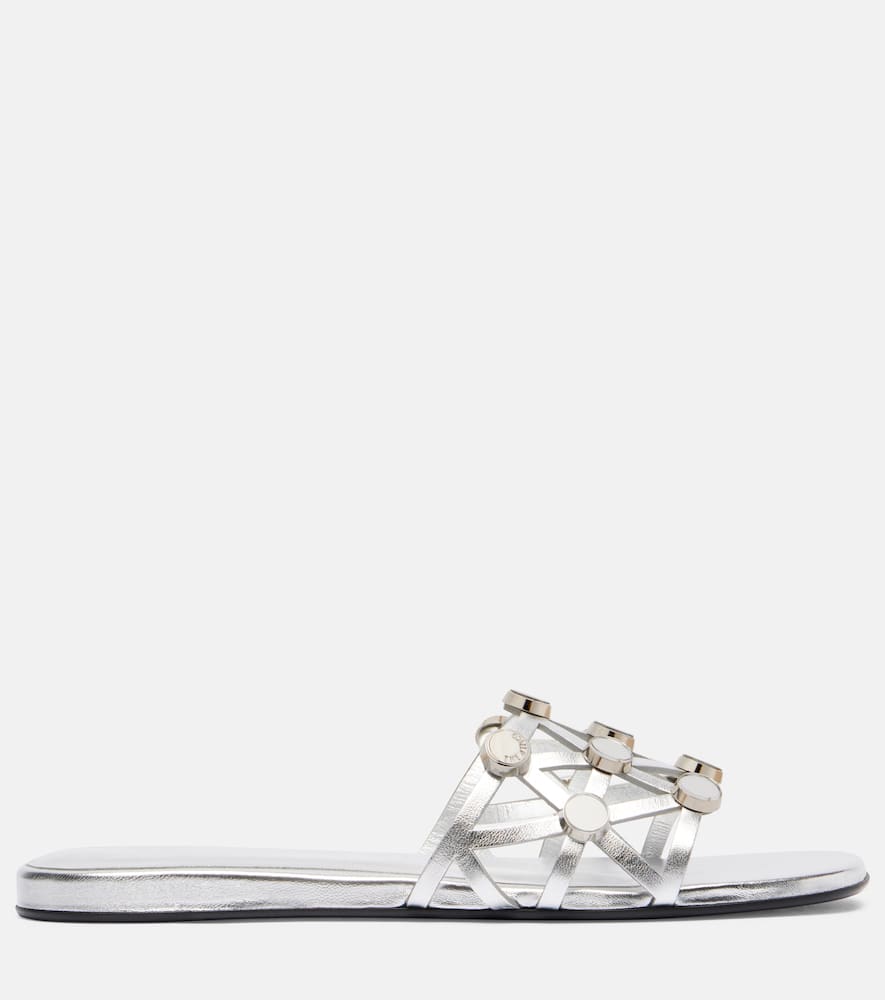 Grid embellished leather flat sandals