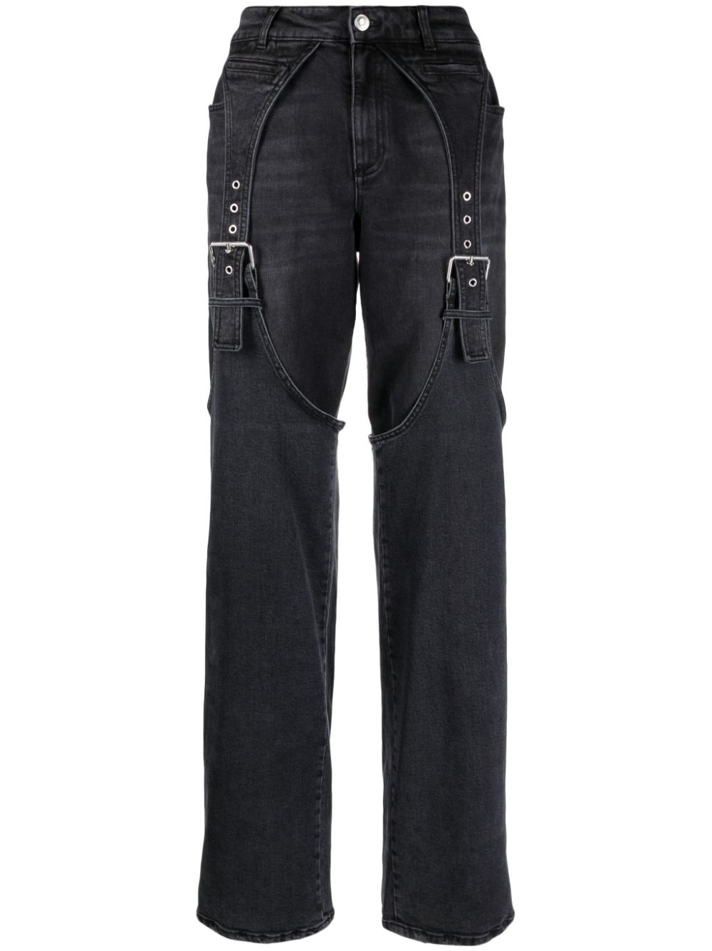 Logo-patch cotton wide-leg jeans - Grey
