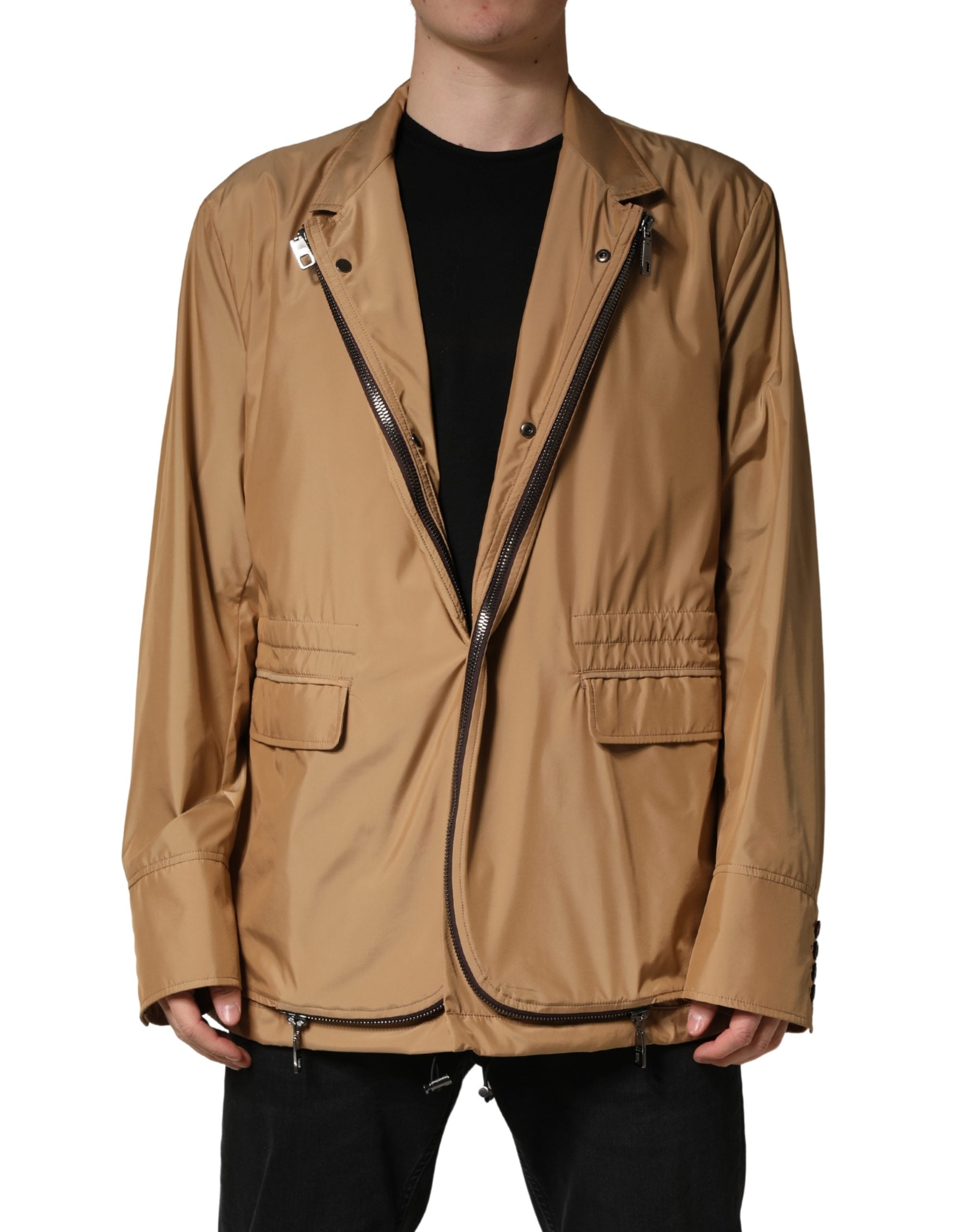 Nylon Layered Jacket — Brown