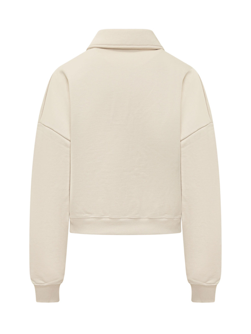 Beige Embroidered Shirt Collar Sweater