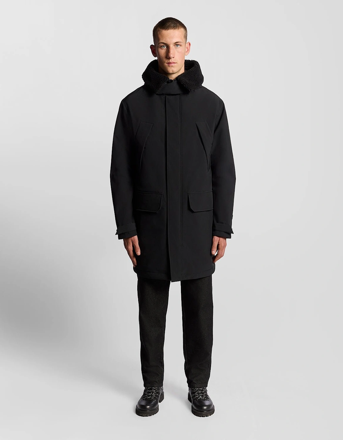Lyle And Scott Men's Heavyweight Faux Shearling Collar Parka - Black - : 44/Regular