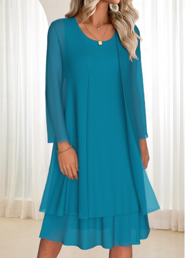 Modlily Turquoise Tummy Coverage Long Sleeve Dress and Cardigan