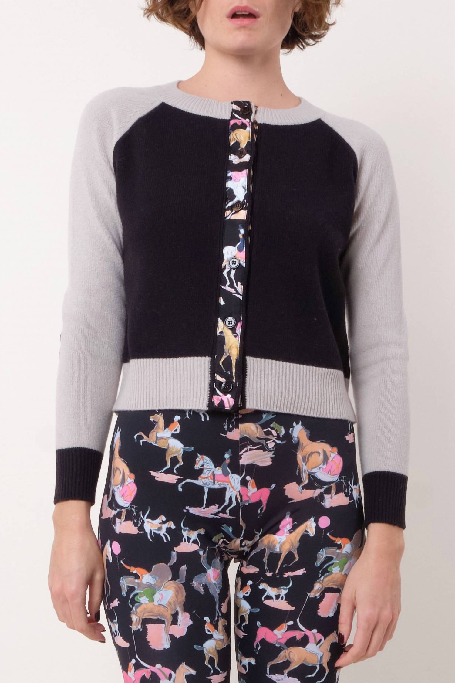 Lorient Elbow Patch Cardigan Sweater In Mix Noir