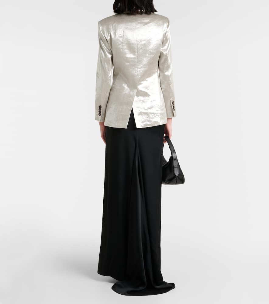 Double-breasted metallic linen-blend blazer