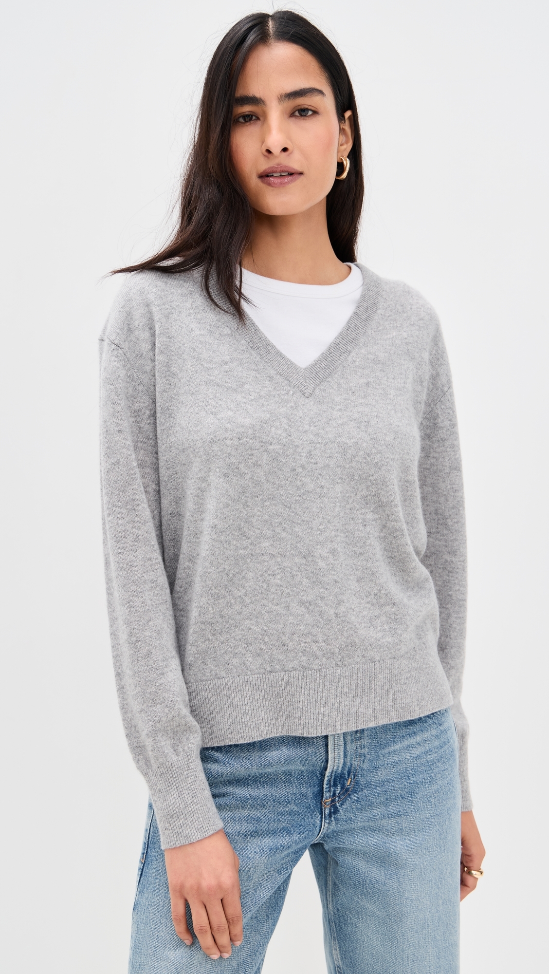 Cashmere V Neck Pullover Grey Heather
