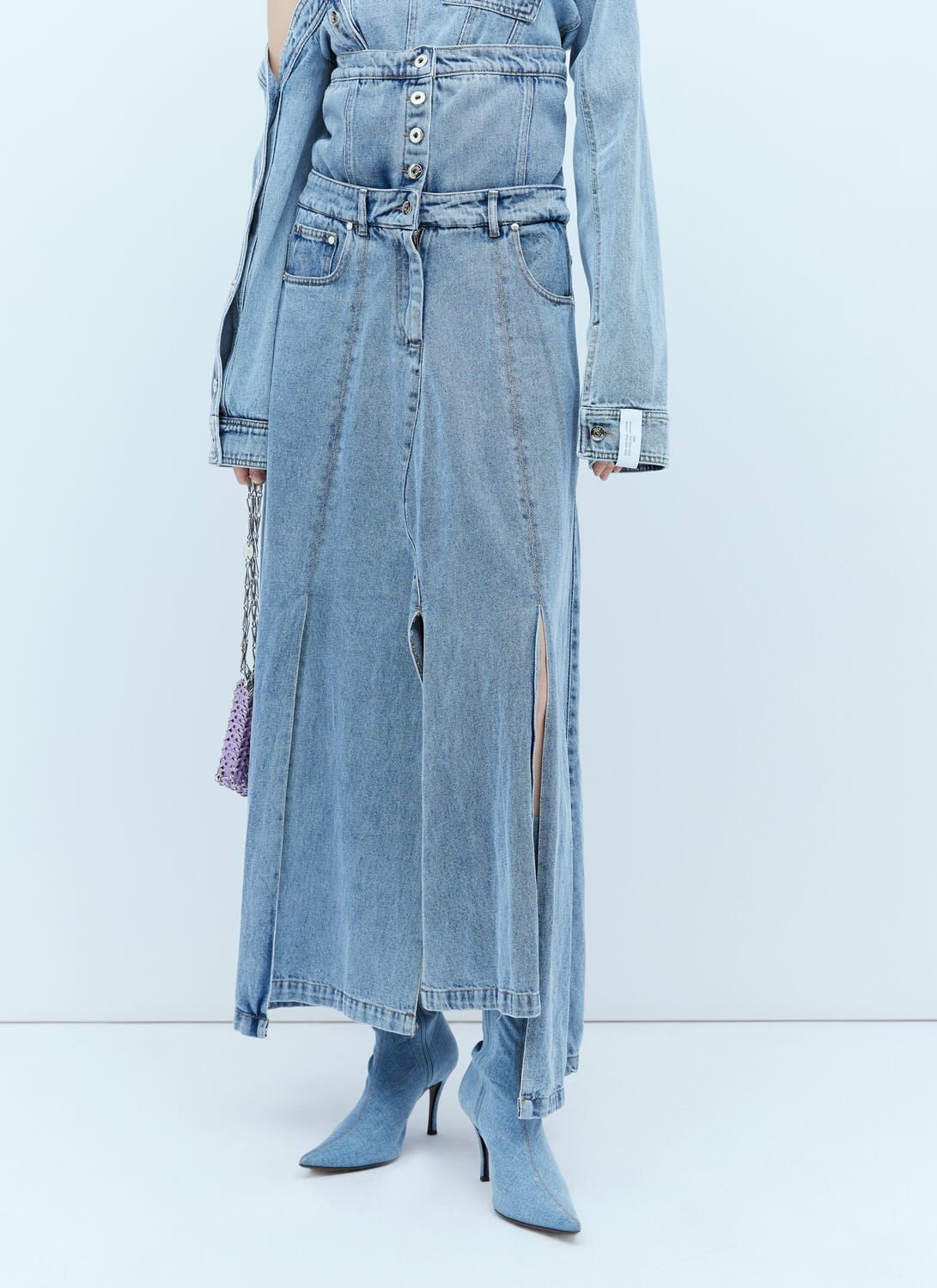 Extended Waistband Denim Skirt - Woman Skirts Blue Eu