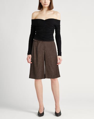 Slowear Woman Shorts & Bermuda Shorts Dark brown Size 4 Virgin Wool, Polyamide, Silk, Elastane