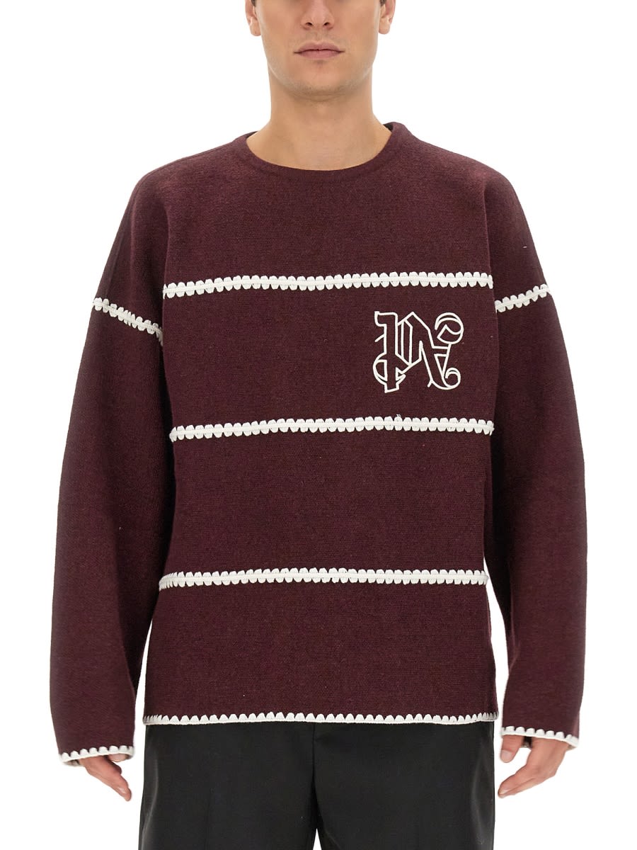 Embroidered-monogram striped jumper