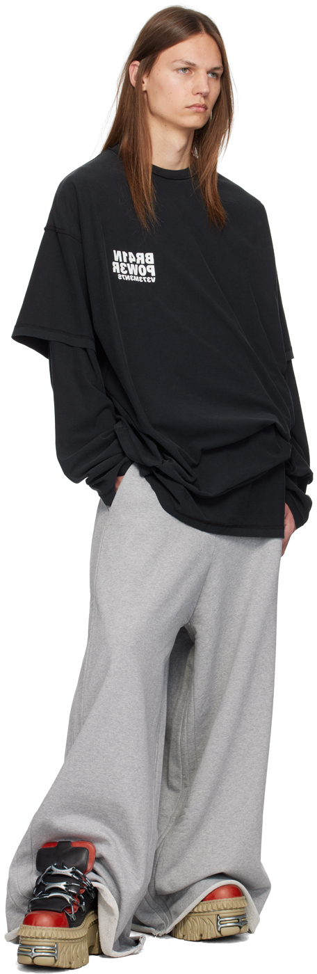 VETEMENTS Black Brainpower Inside-Out Layered T-Shirt