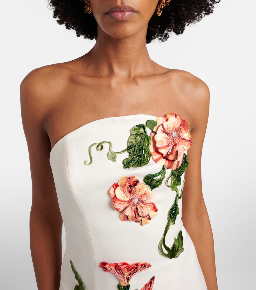 Floral-appliqué halterneck gown