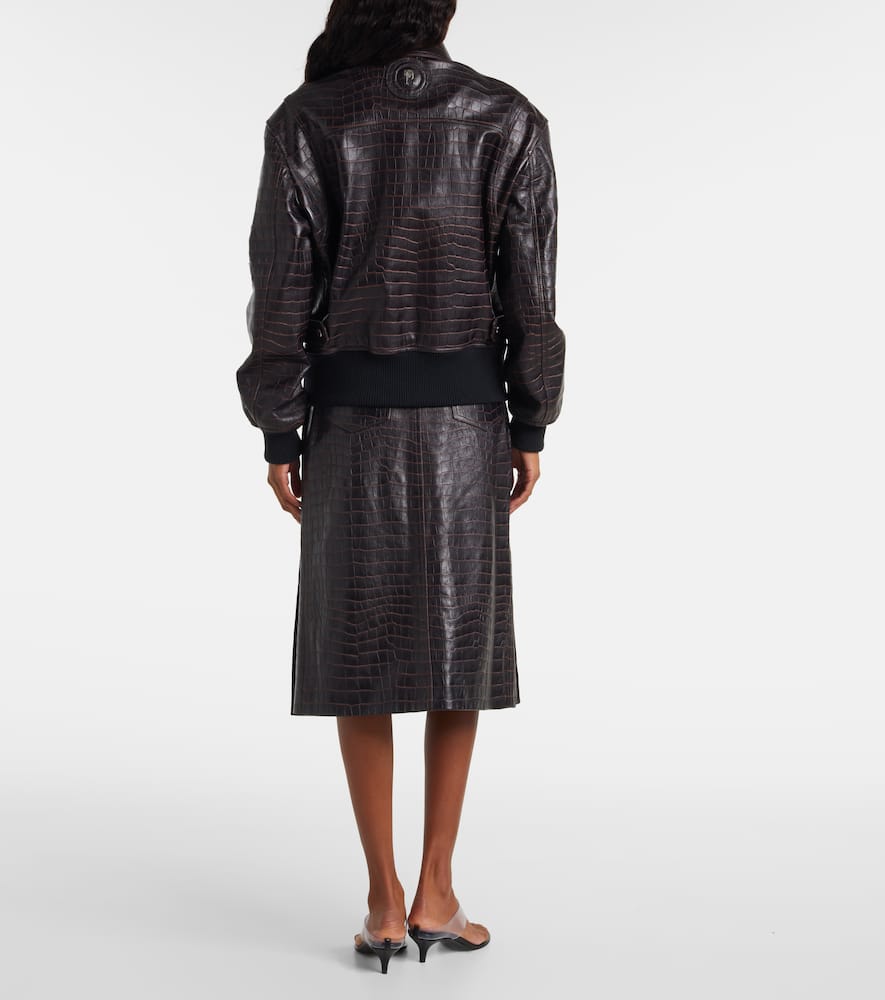 Pleated croc-effect leather midi skirt