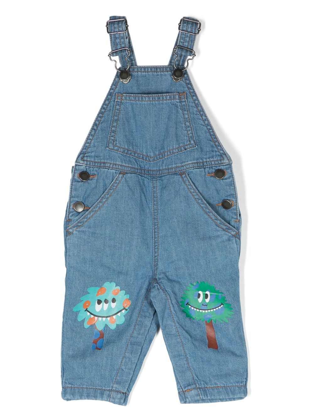 Graphic-print denim dungarees - Blue