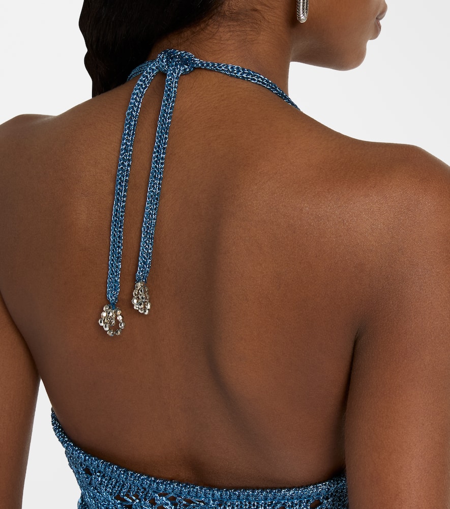 Crochet embellished lamé crop top