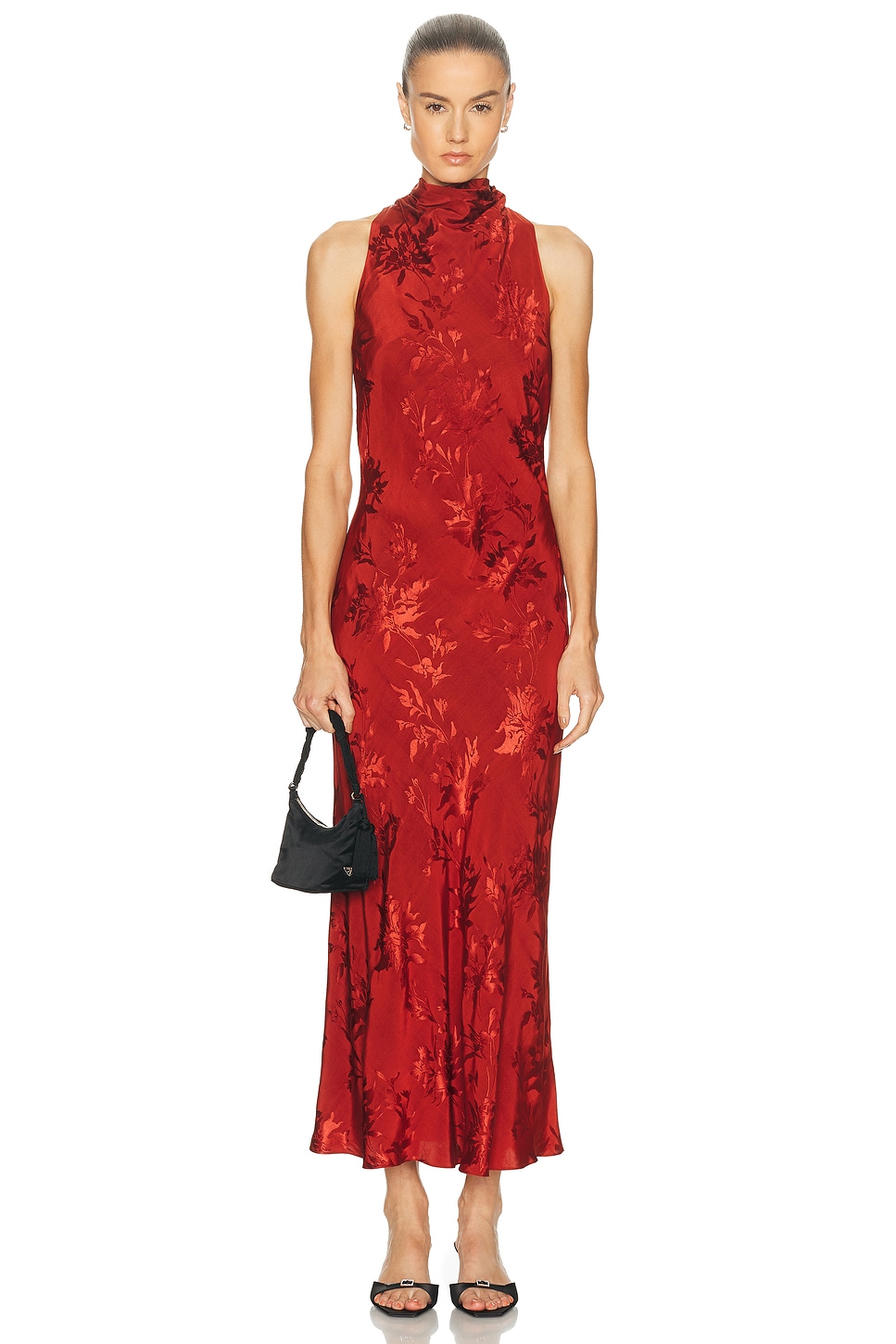 HEMANT AND NANDITA Cowl Midi Dress in Red