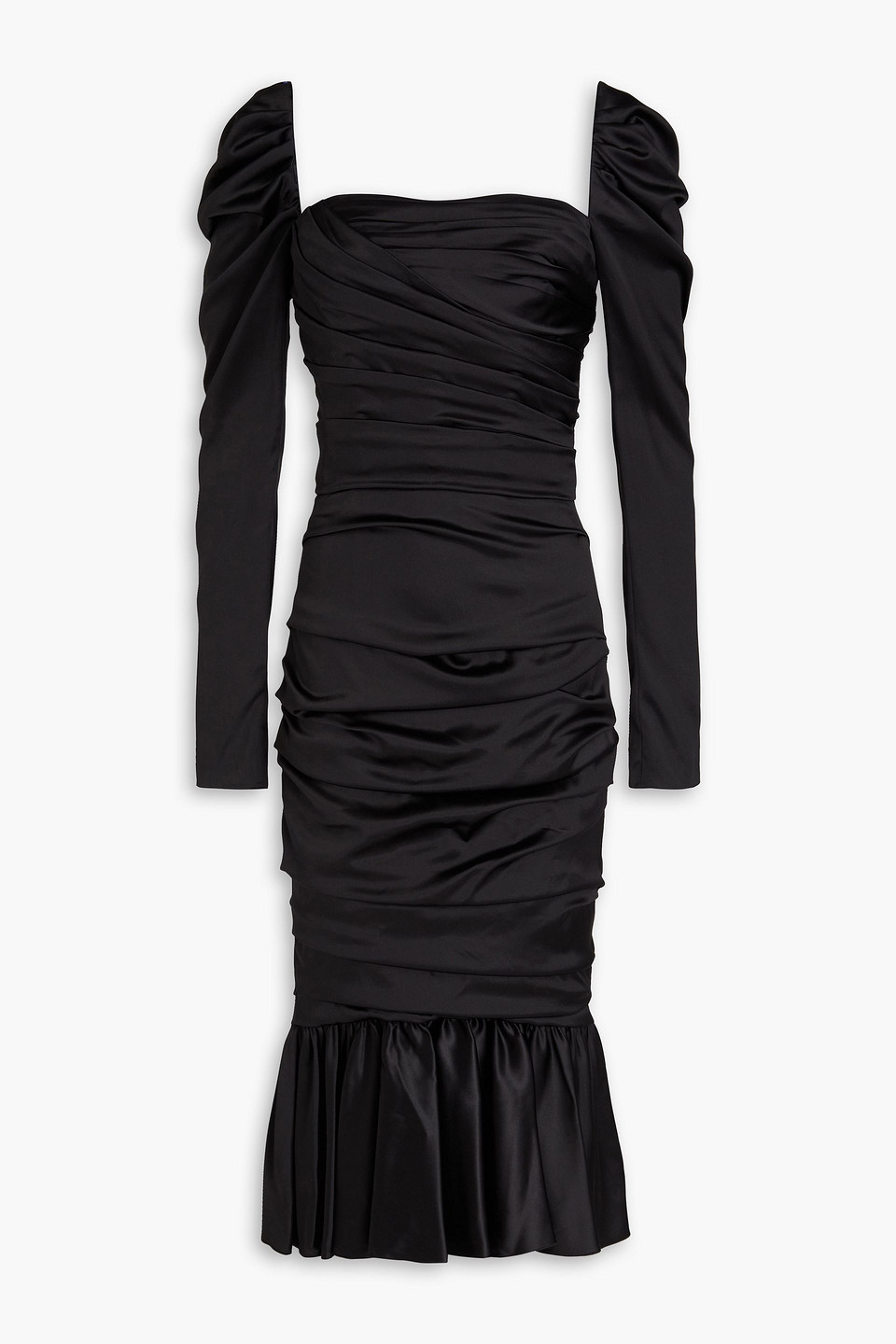 Fluted silk-blend satin midi dress