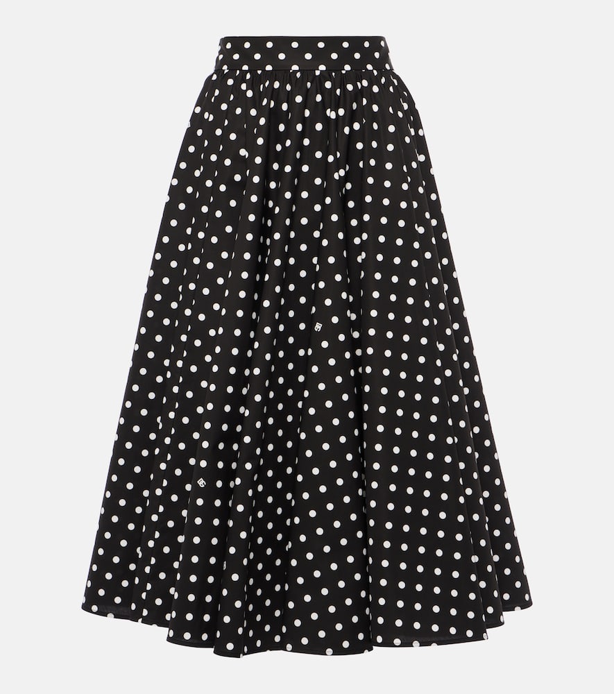 Polka-dot high-rise cotton poplin midi skirt