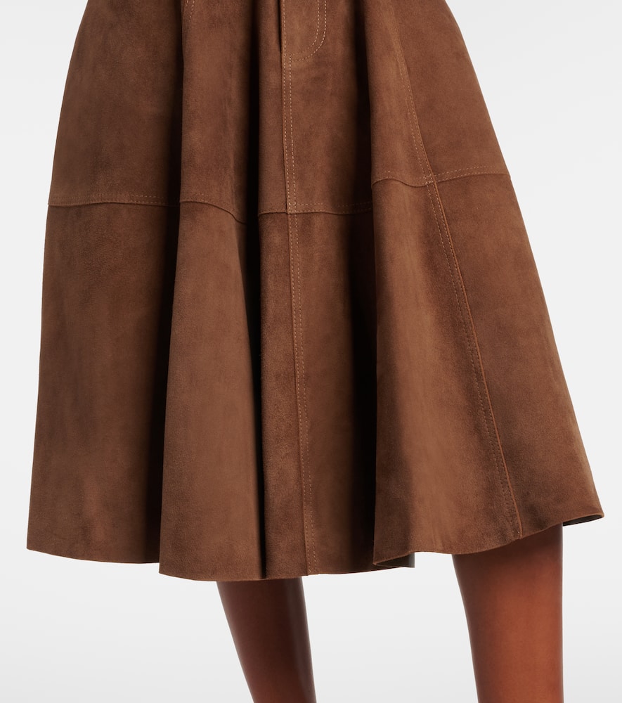Pleated suede midi skirt