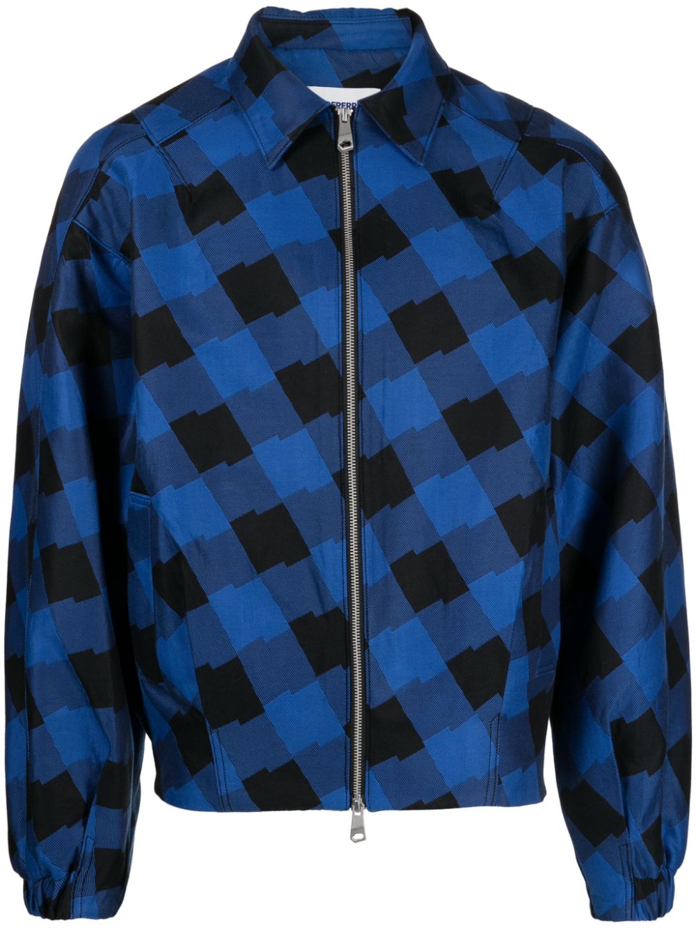 Logo-patch checked bomber jacket - Blue
