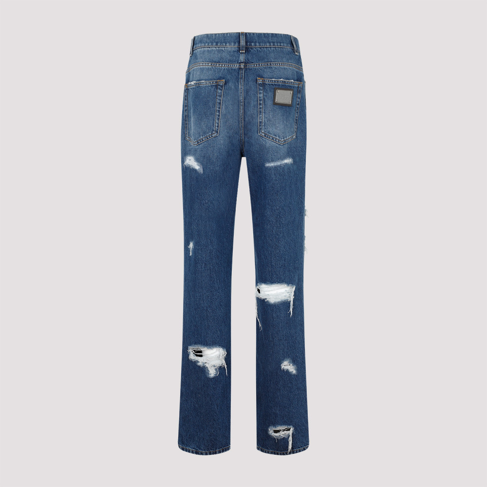 Blue Printed Cotton Jeans