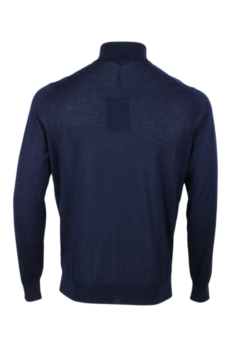Light Half-Zip Long-Sleeved Sweater In Fine 100% Cashmere And Silk With Special Processing On The Profile Of The Neck