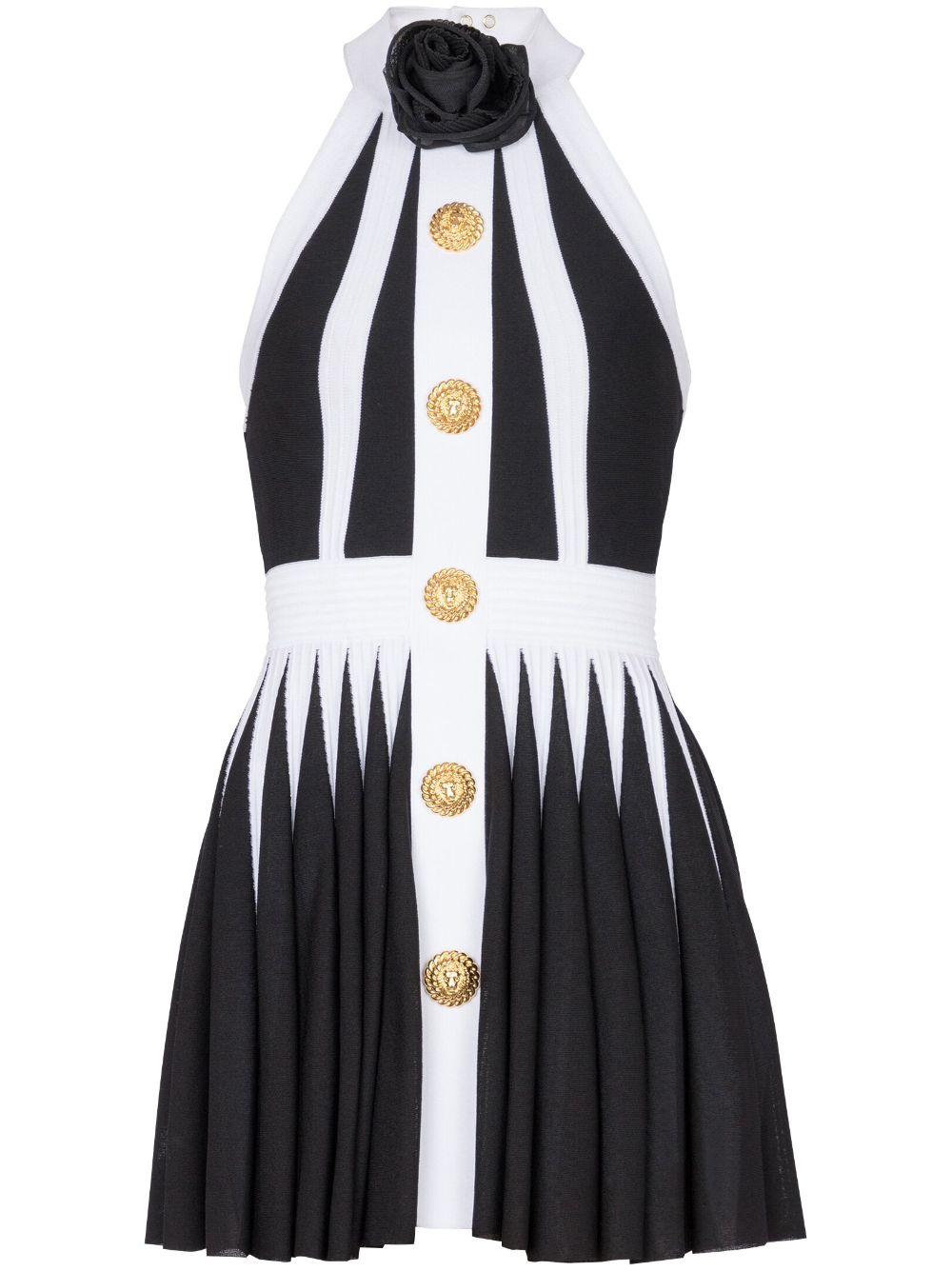 Floral-appliqué pleated knit minidress - Black