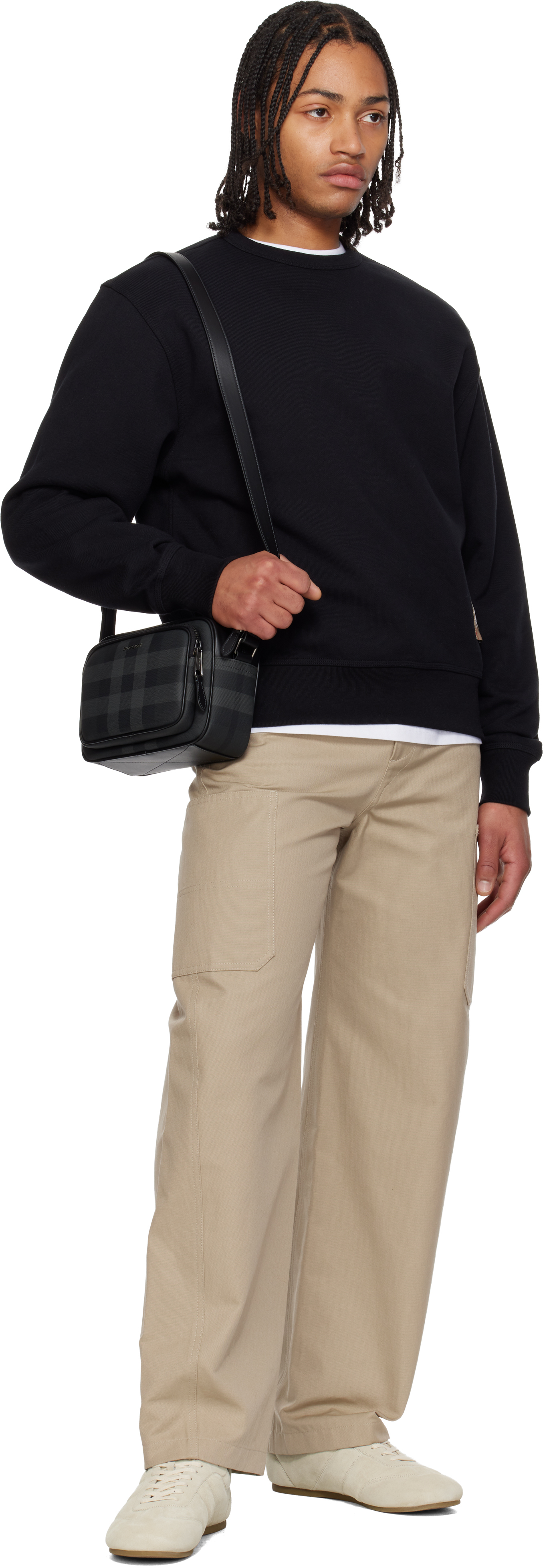 Black Check Label Cotton Hoodie