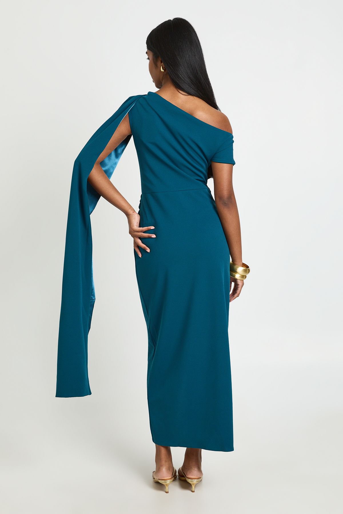 Boohoo Womens Ruched Asymmetric Drape Detail Midaxi Dress - Tea