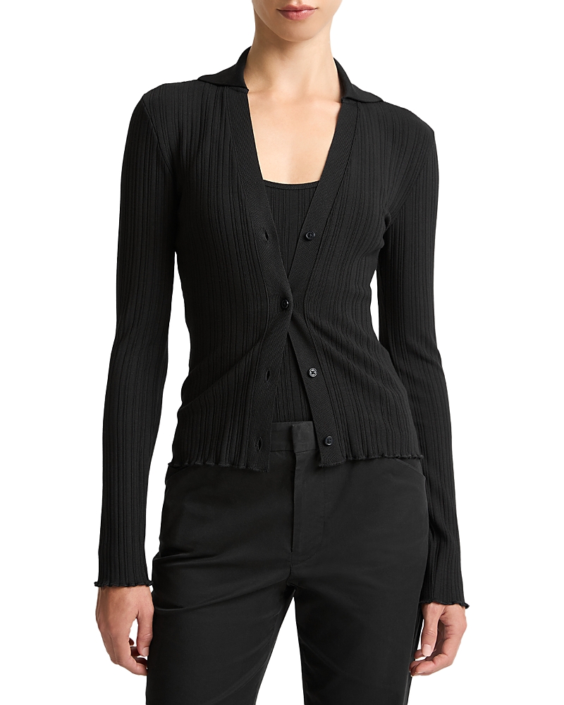 Rib Knit Polo Cardigan Sweater