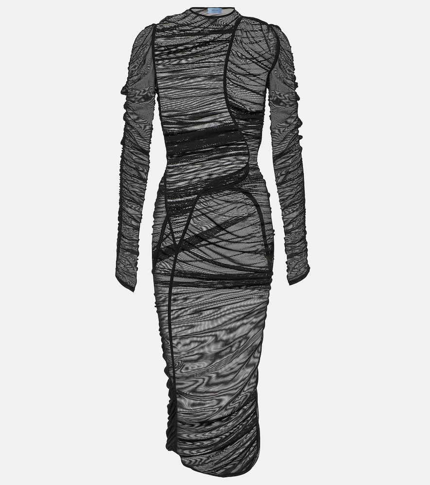Ruched mesh midi dress