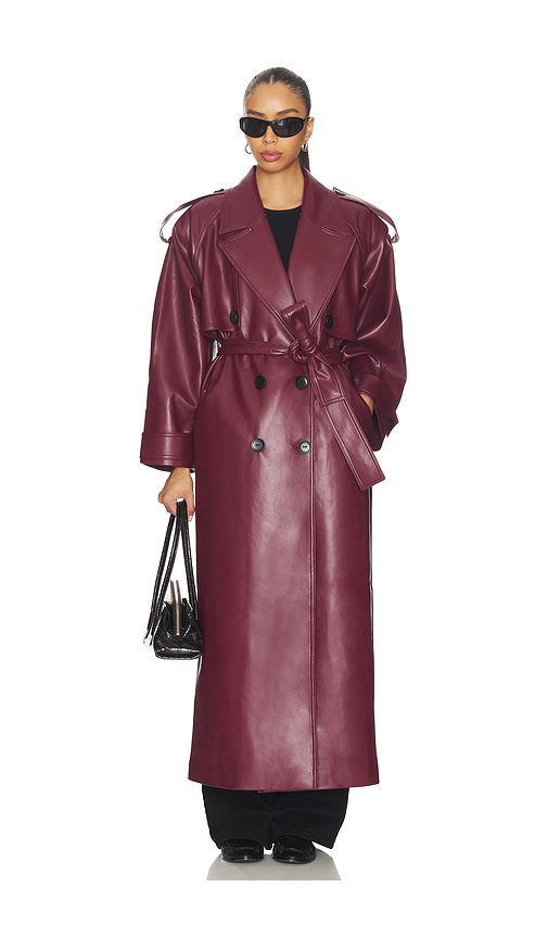 SELMACILEK Leather Trenchcoat in Burgundy. L. Also in M