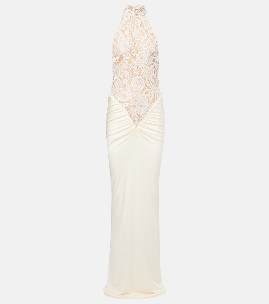 Cass embroidered ruched halterneck gown
