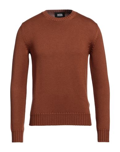 Alpha Studio Man Sweater Brown Size 36 Merino Wool