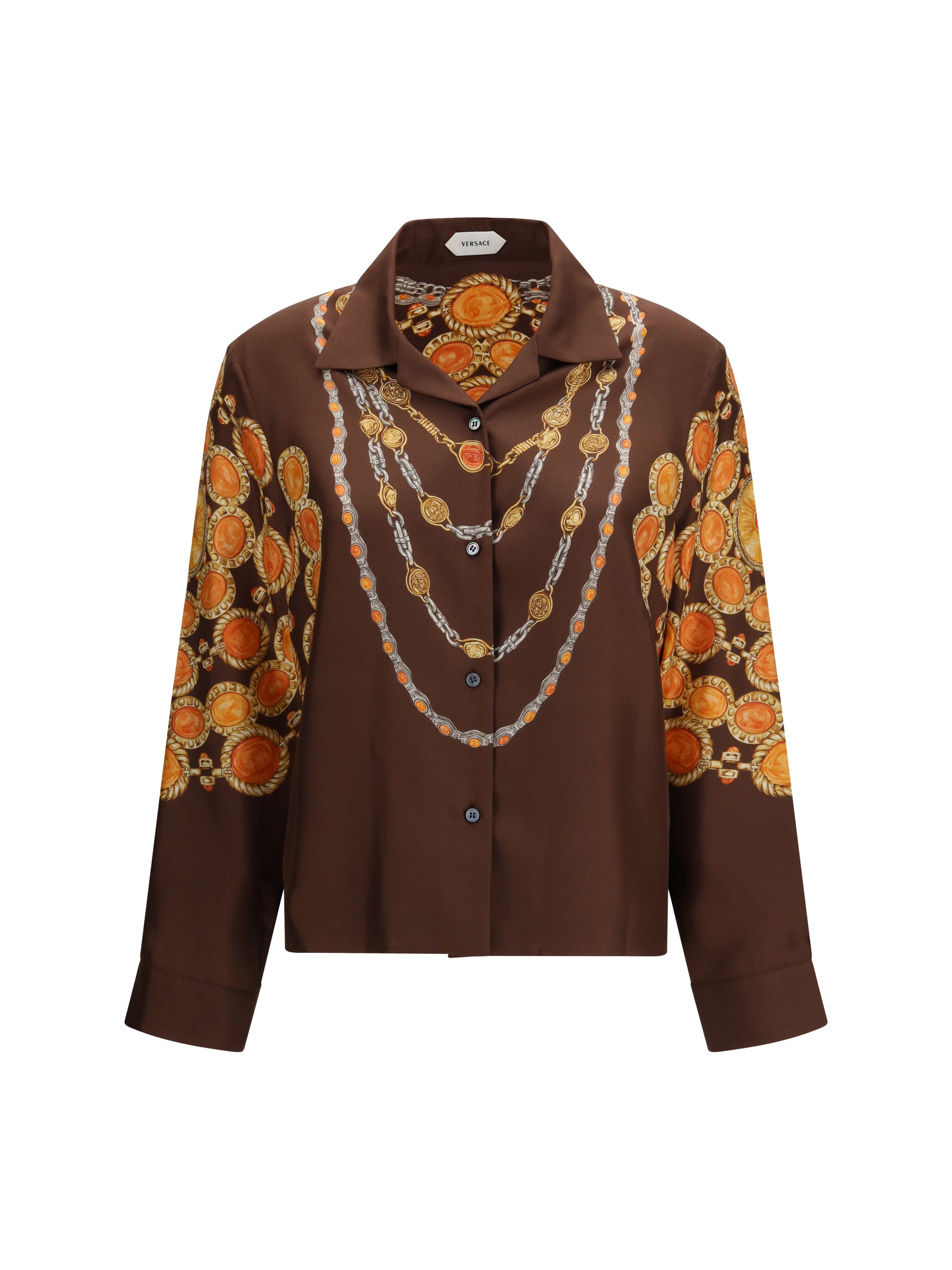 Chain-Print Shirt — Brown