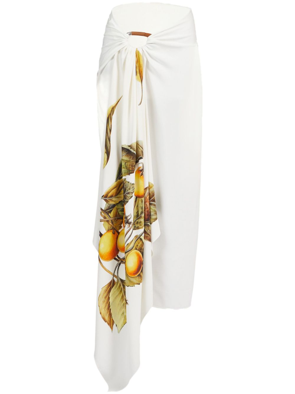 Fruit-print draped skirt - White