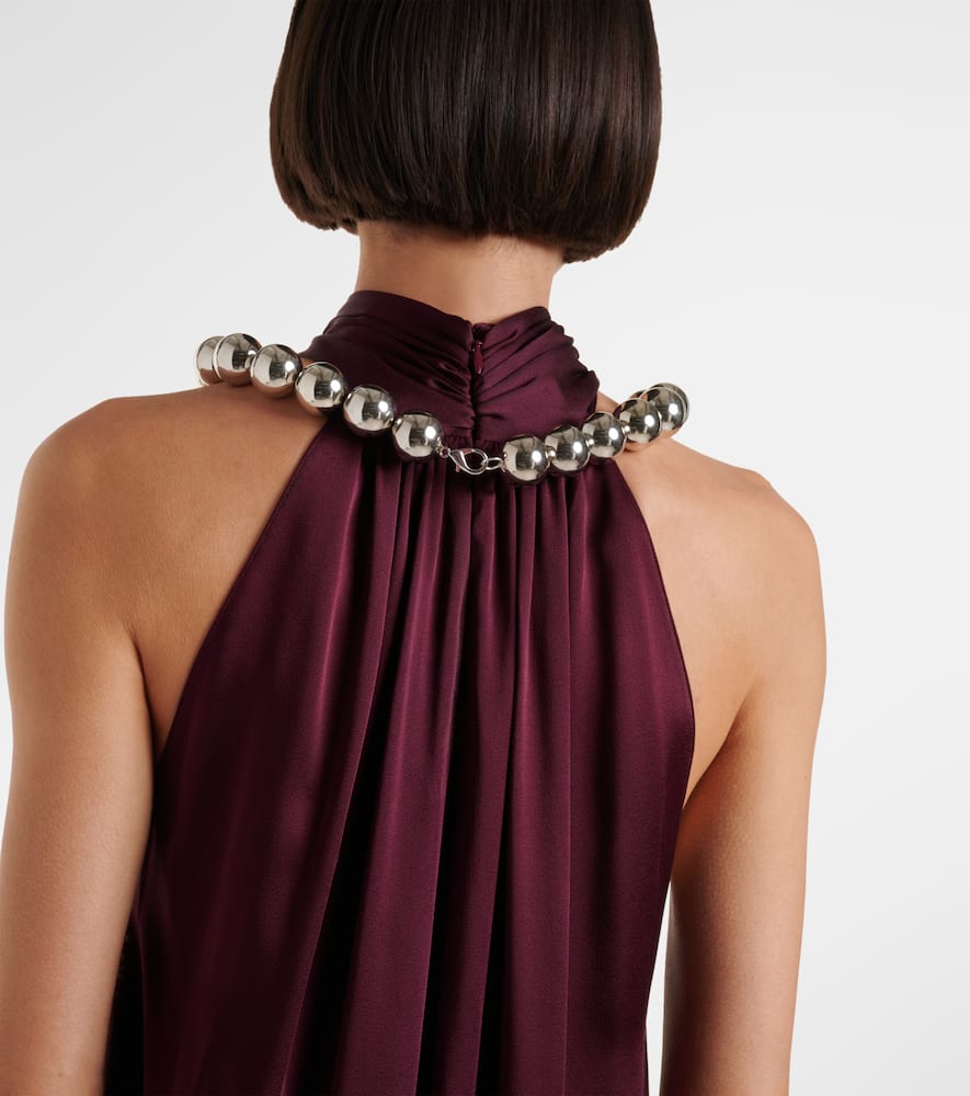 Embellished halterneck satin jumpsuit