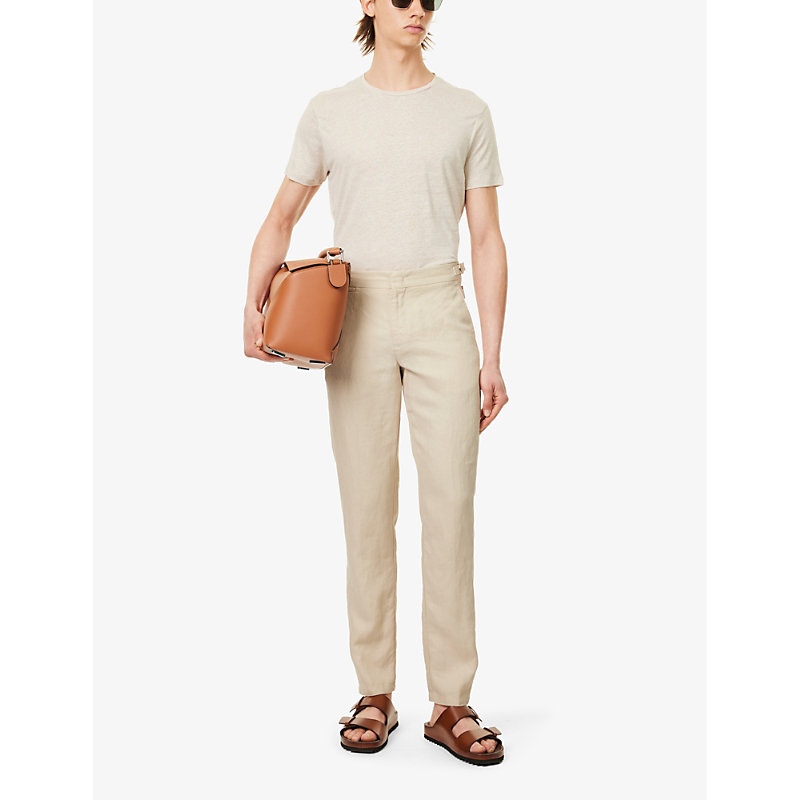 Mens Chai Griffon Adjustable Tapered-leg Linen Trousers