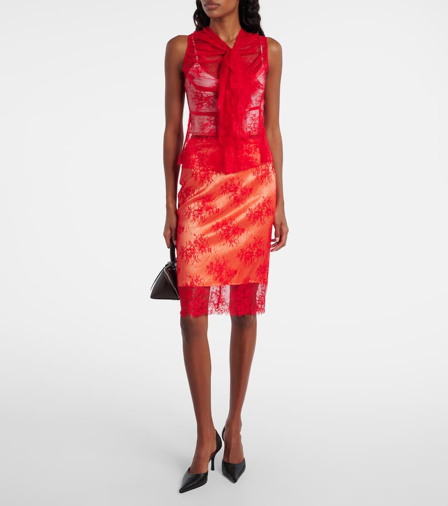 Tie-neck silk-trimmed lace top