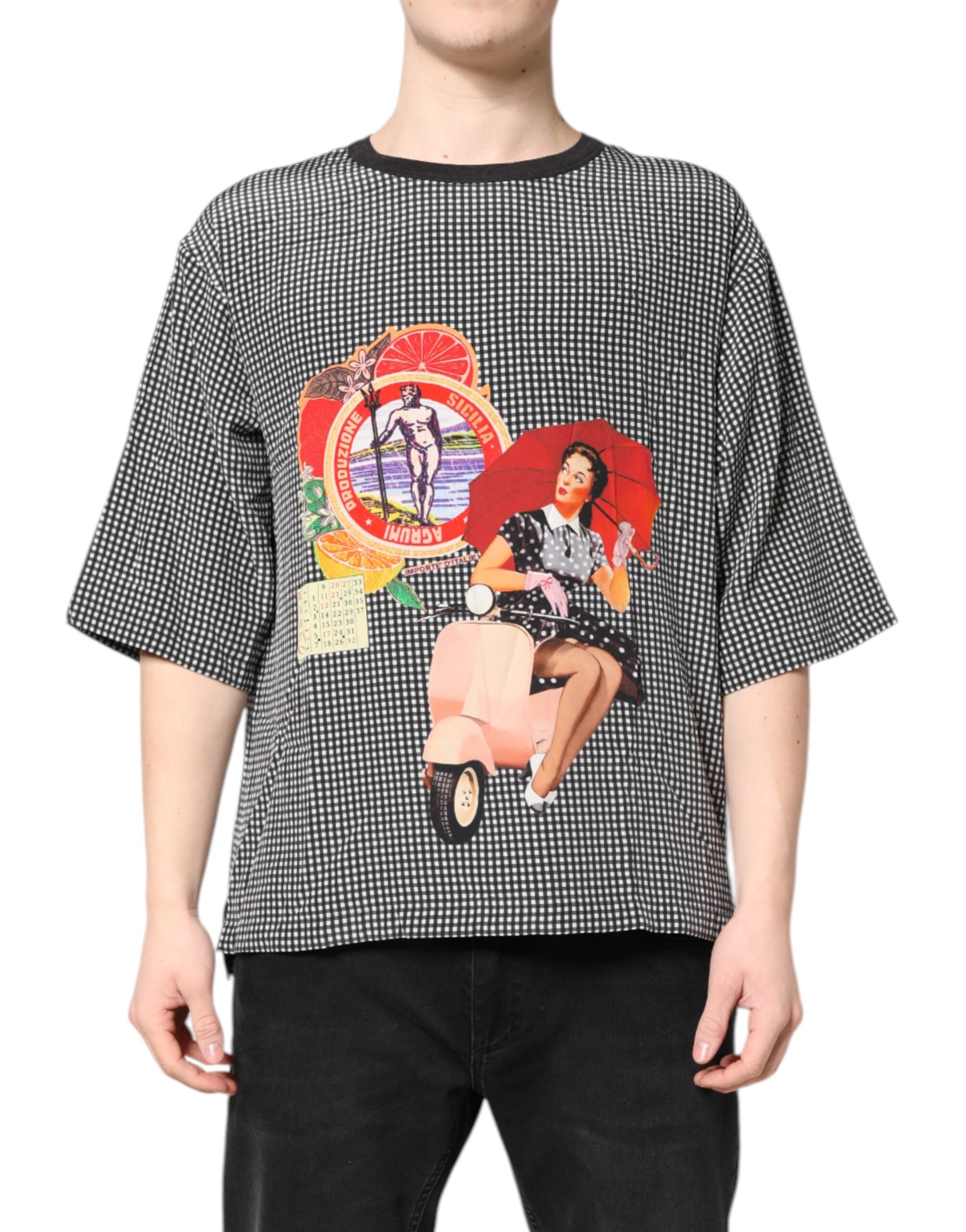 Graphic Print Silk T-Shirt — Black