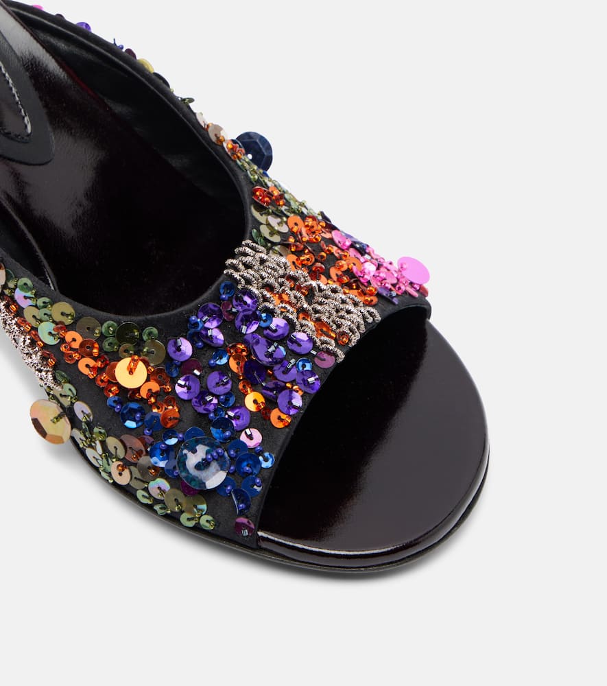 75 sequined leather wedge mules