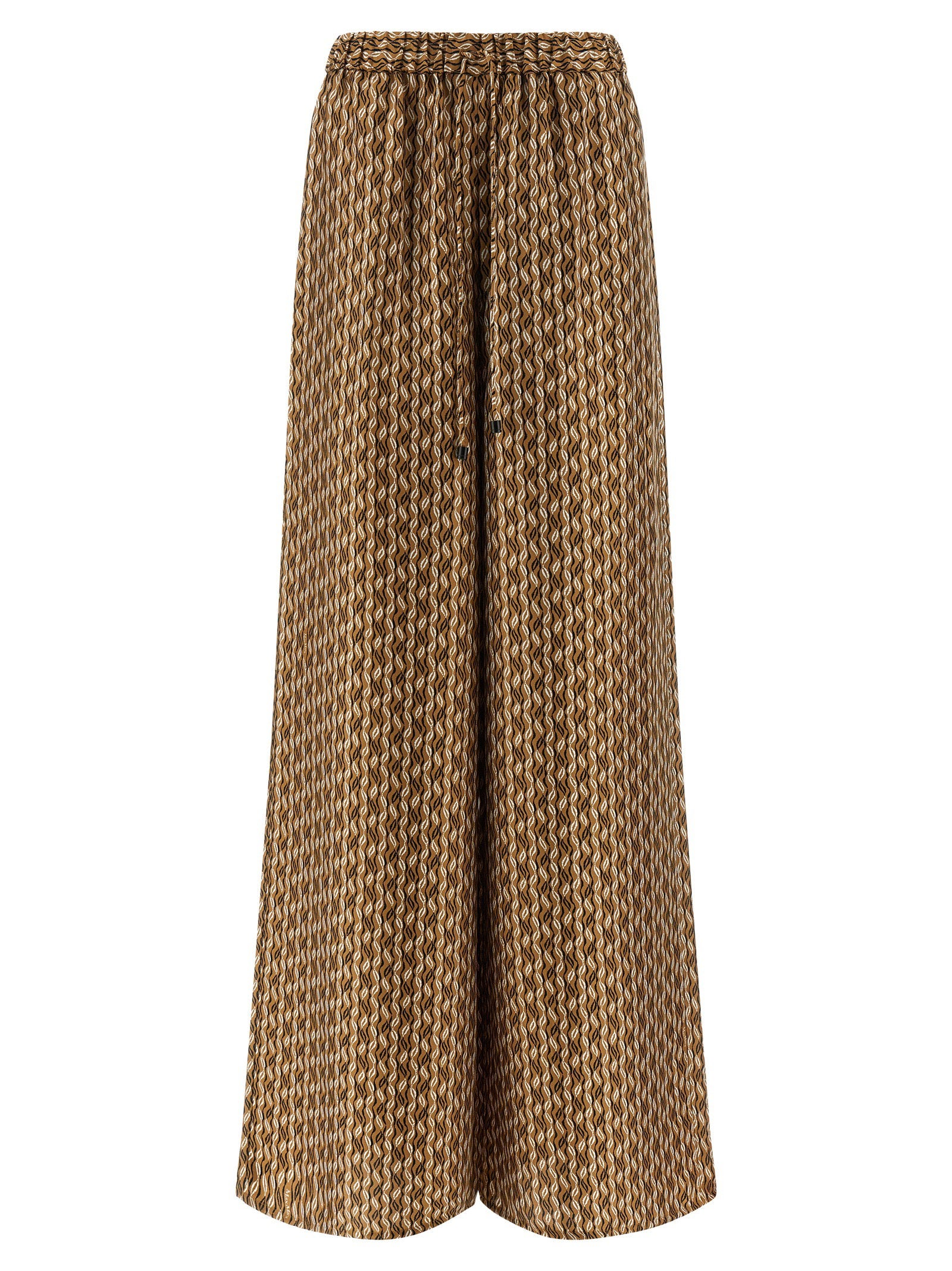 Silk Twill with Geometric Print Trousers — Tan
