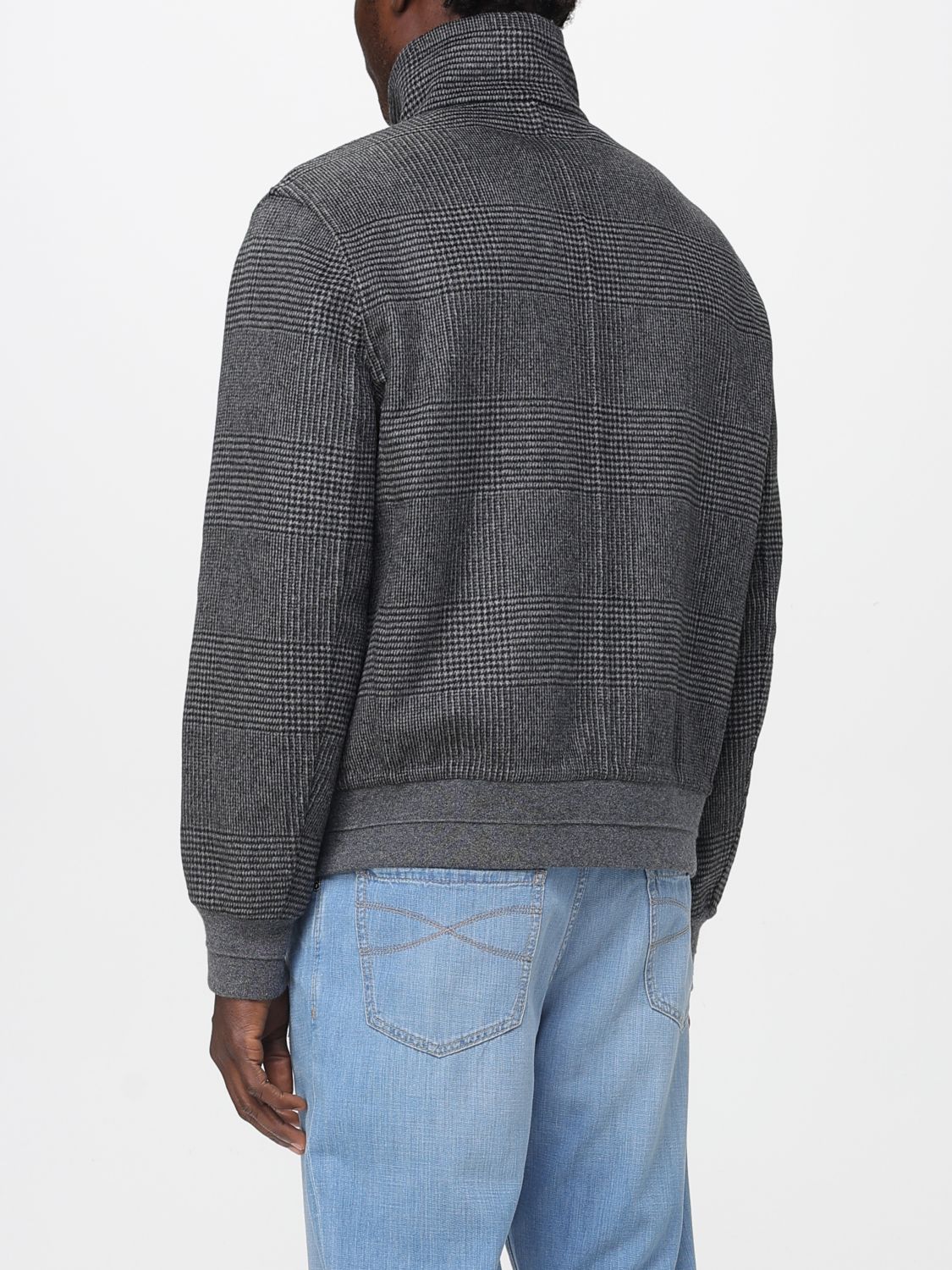 Check-pattern zip-up bomber jacket - Grey