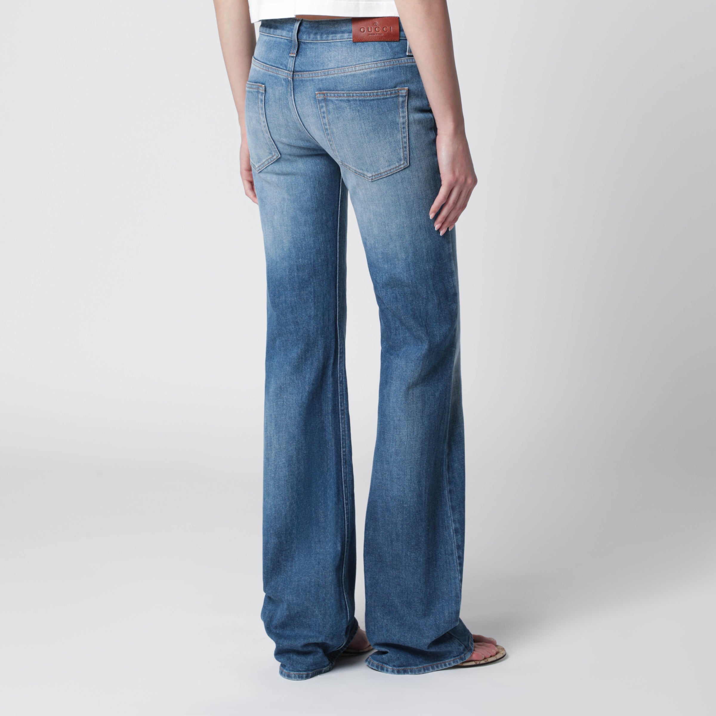 Low-rise flare jeans with Horsebit in blue denim