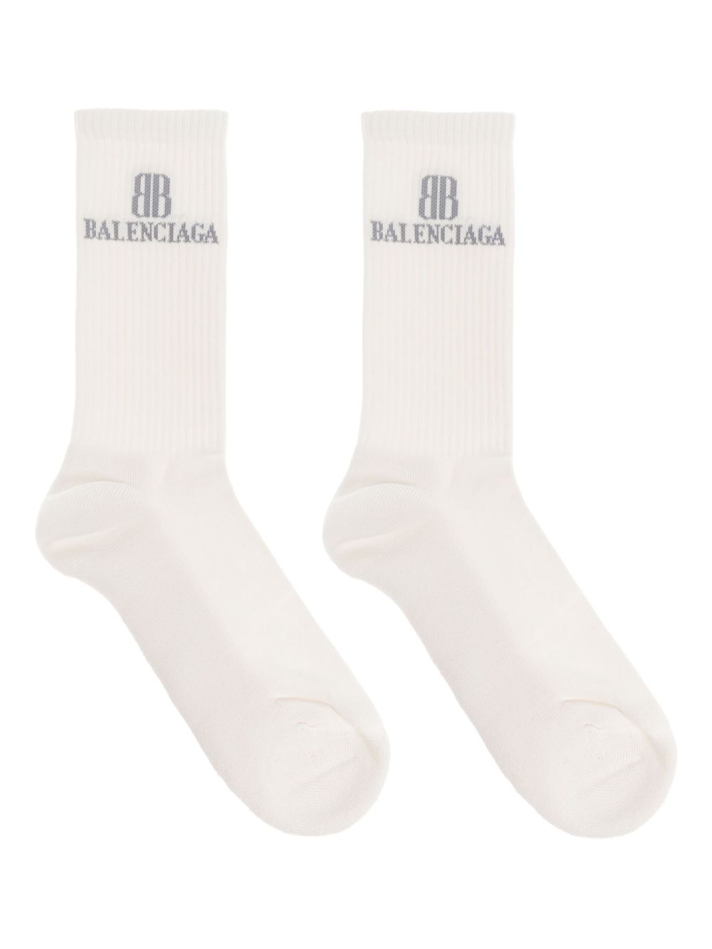 Logo-embroidered ribbed socks - White