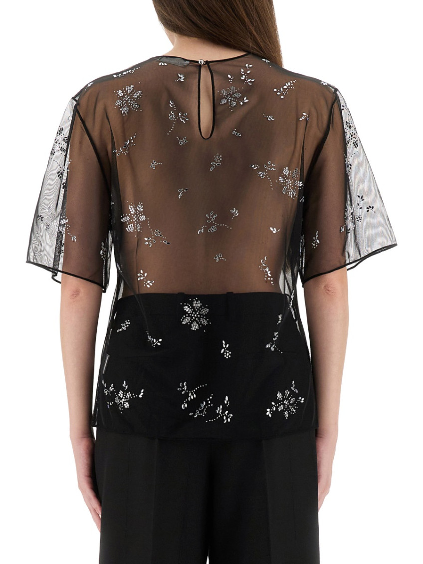 Black Embellished Round Neck Top
