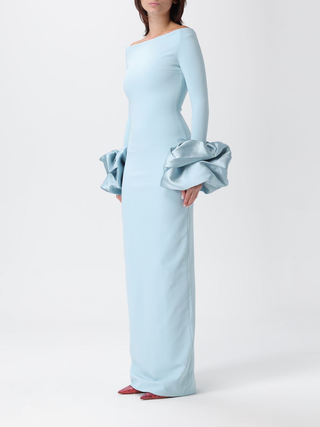 Talia oversized-cuffs gown - Red