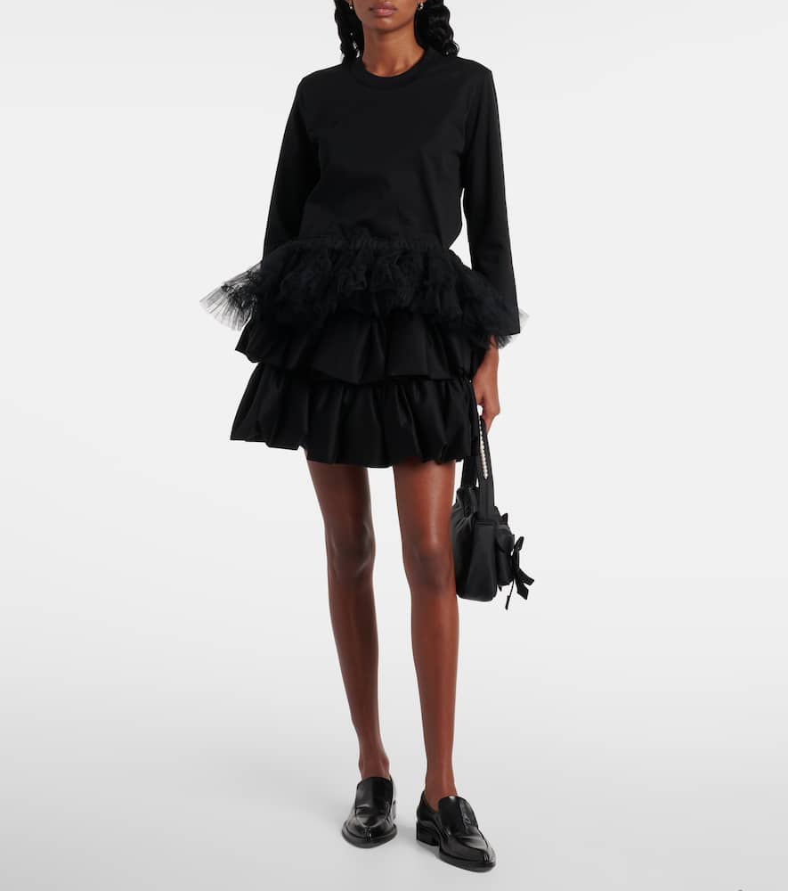 Noir Kei Ninomiya Tulle-trimmed cotton jersey top