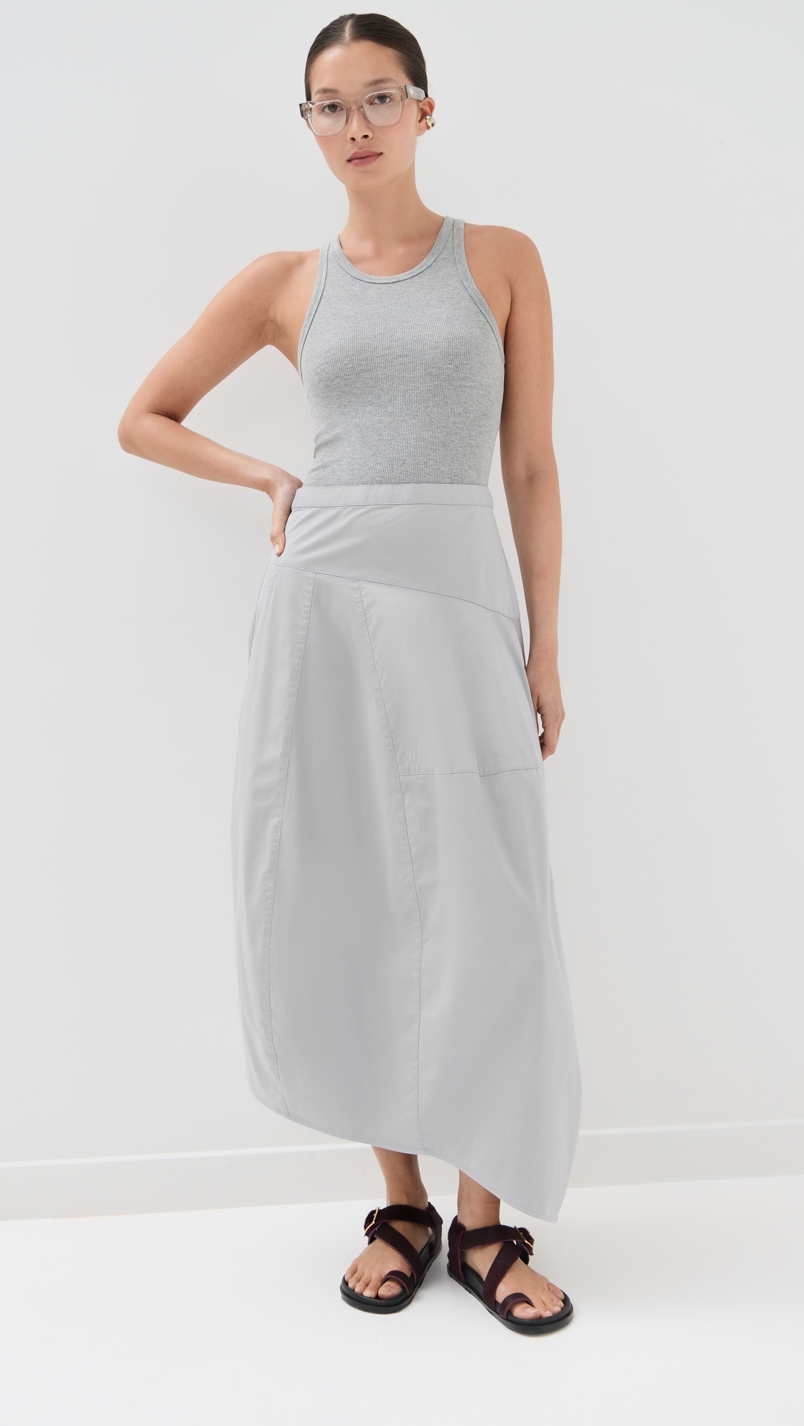 Tibi Garment Dyed Asymmetrical Balloon Skirt Grey